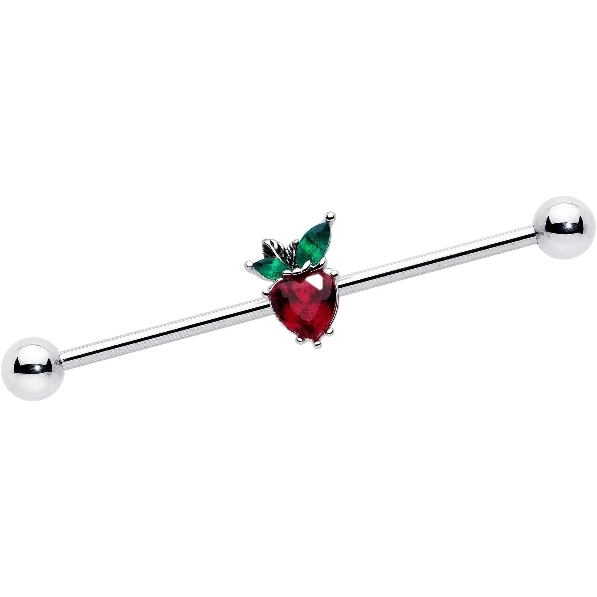 14G Red Green Gem Strawberry Heart Industrial Barbell 38mm - BodyCandy - Flyclothing LLC