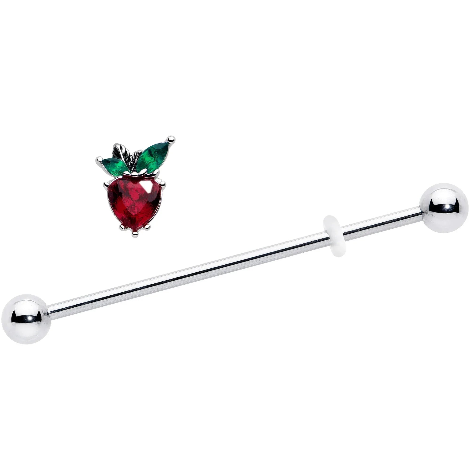 14G Red Green Gem Strawberry Heart Industrial Barbell 38mm - BodyCandy - Flyclothing LLC