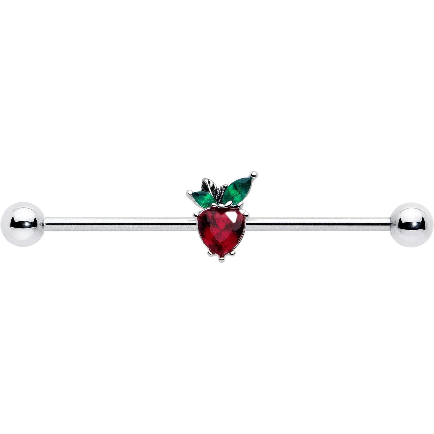 14G Red Green Gem Strawberry Heart Industrial Barbell 38mm - BodyCandy - Flyclothing LLC