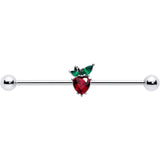 14G Red Green Gem Strawberry Heart Industrial Barbell 38mm - BodyCandy - Flyclothing LLC