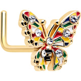 20G 7mm Clear Gem Gold Tone Color Block Butterfly L Shape Nose Ring - BodyCandy - Flyclothing LLC