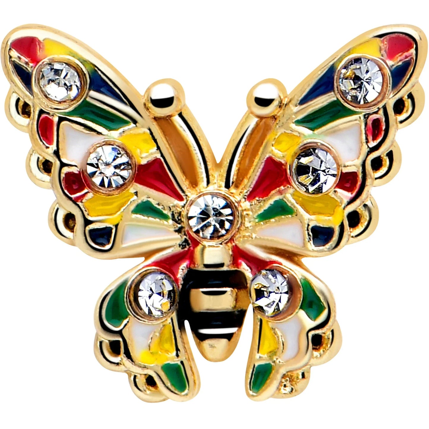 20G 7mm Clear Gem Gold Tone Color Block Butterfly L Shape Nose Ring - BodyCandy - Flyclothing LLC