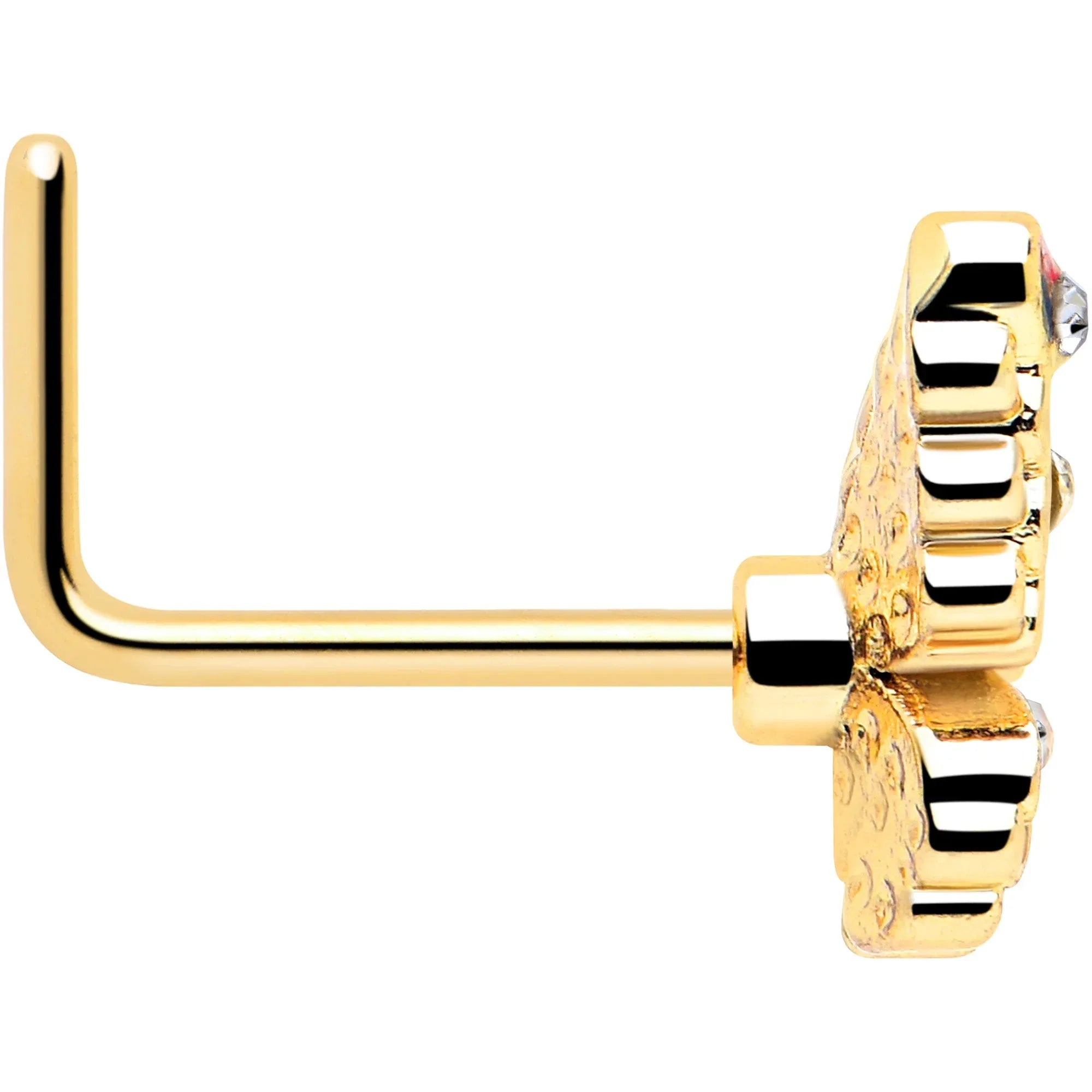 20G 7mm Clear Gem Gold Tone Color Block Butterfly L Shape Nose Ring - BodyCandy - Flyclothing LLC