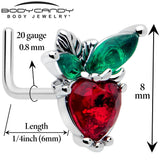 20G 7mm Red Green Gem Strawberry Heart L Shape Nose Ring - BodyCandy - Flyclothing LLC
