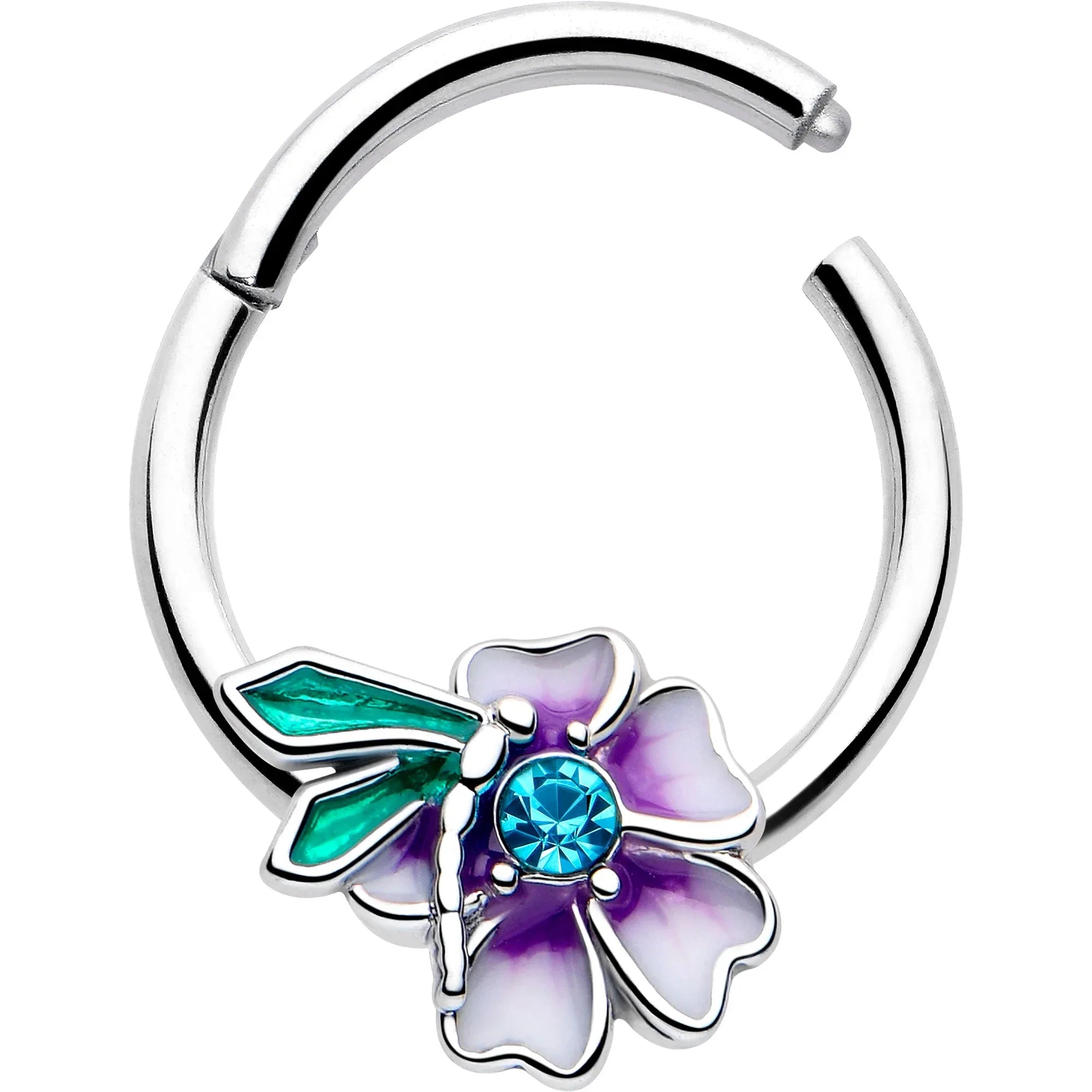 16G 3/8 Blue Gem Faerie Flower Purple Hinged Segment Ring - BodyCandy - Flyclothing LLC