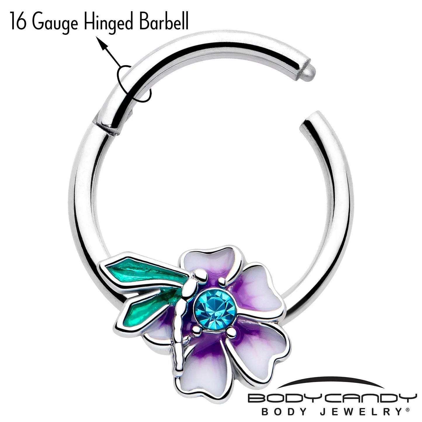 16G 3/8 Blue Gem Faerie Flower Purple Hinged Segment Ring - BodyCandy - Flyclothing LLC