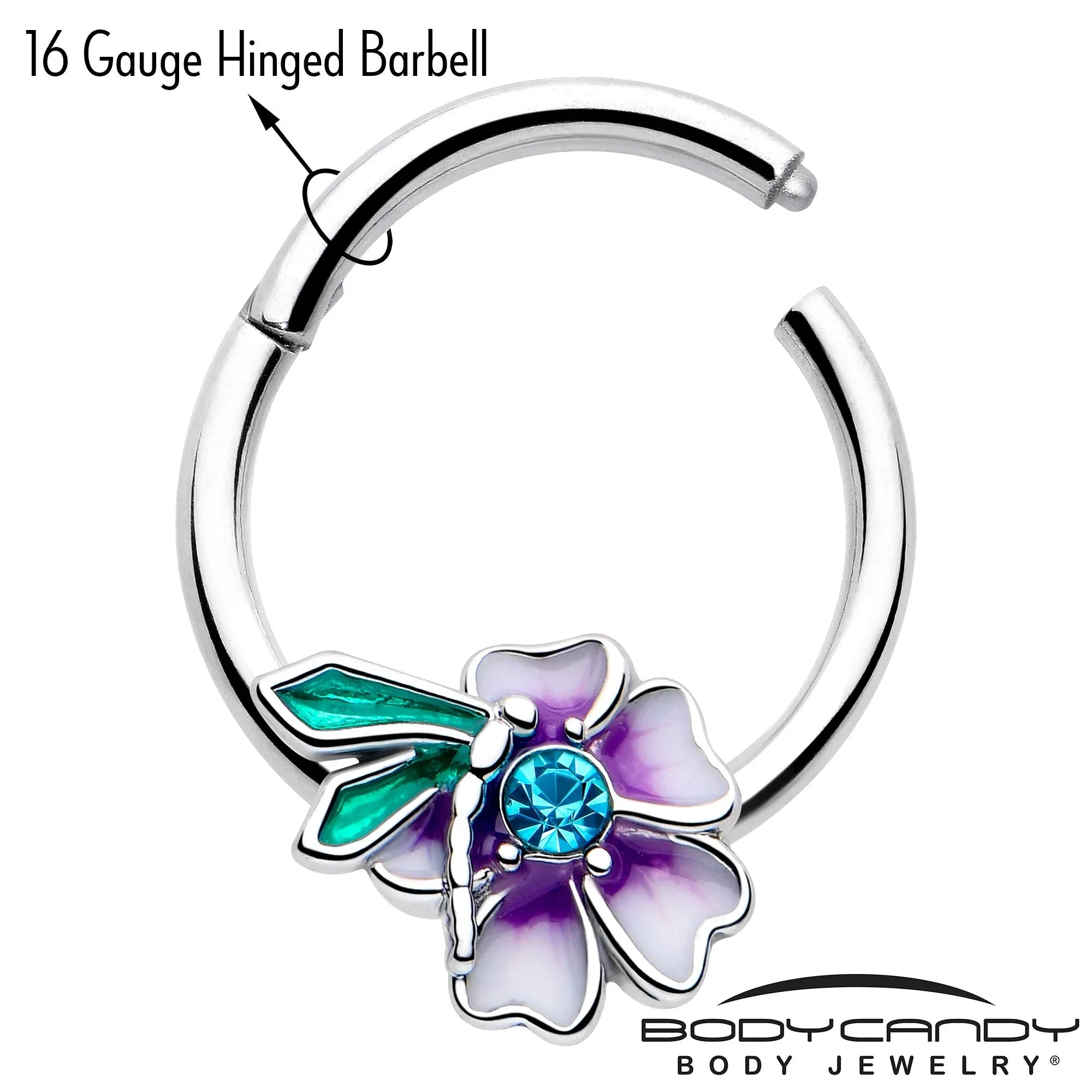 16G 3/8 Blue Gem Faerie Flower Purple Hinged Segment Ring - BodyCandy - Flyclothing LLC