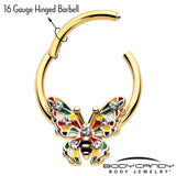 16G 3/8 Clear Gem Gold Tone Color Block Butterfly Hinged Segment Ring - BodyCandy - Flyclothing LLC