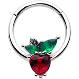 16G 3/8 Red Green Gem Strawberry Heart Hinged Segment Ring - BodyCandy - Flyclothing LLC
