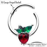 16G 3/8 Red Green Gem Strawberry Heart Hinged Segment Ring - BodyCandy - Flyclothing LLC