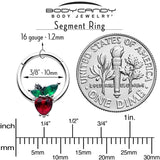 16G 3/8 Red Green Gem Strawberry Heart Hinged Segment Ring - BodyCandy - Flyclothing LLC