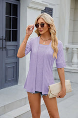 Texture Square Neck Half Sleeve Blouse - Trendsi - Flyclothing LLC