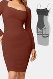 Basic Bae Full Size Built-In Shapewear Square Neck Long Sleeve Dress - ShopBasicbae - Flyclothing LLC