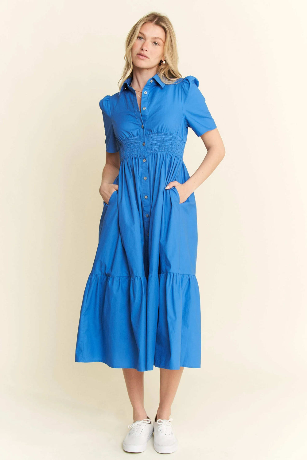 Jade By Jane Short Sleeve Button Down Midi Dress - Trendsi - Flyclothing LLC