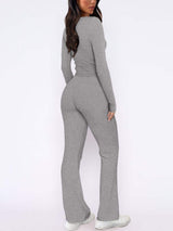 V-Neck Long Sleeve Top and Pants Set - Trendsi - Flyclothing LLC