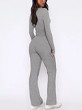 V-Neck Long Sleeve Top and Pants Set - Trendsi