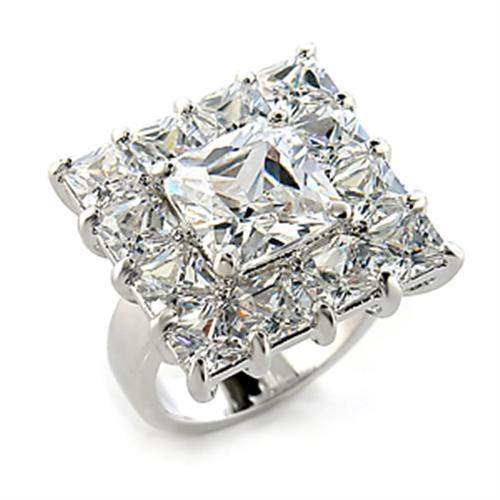 80215 - Rhodium Brass Ring with AAA Grade CZ in Clear - Alamode - Flyclothing LLC