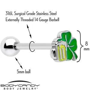 Beer Shamrock St Patricks Barbell Tongue Ring - BodyCandy - Flyclothing LLC