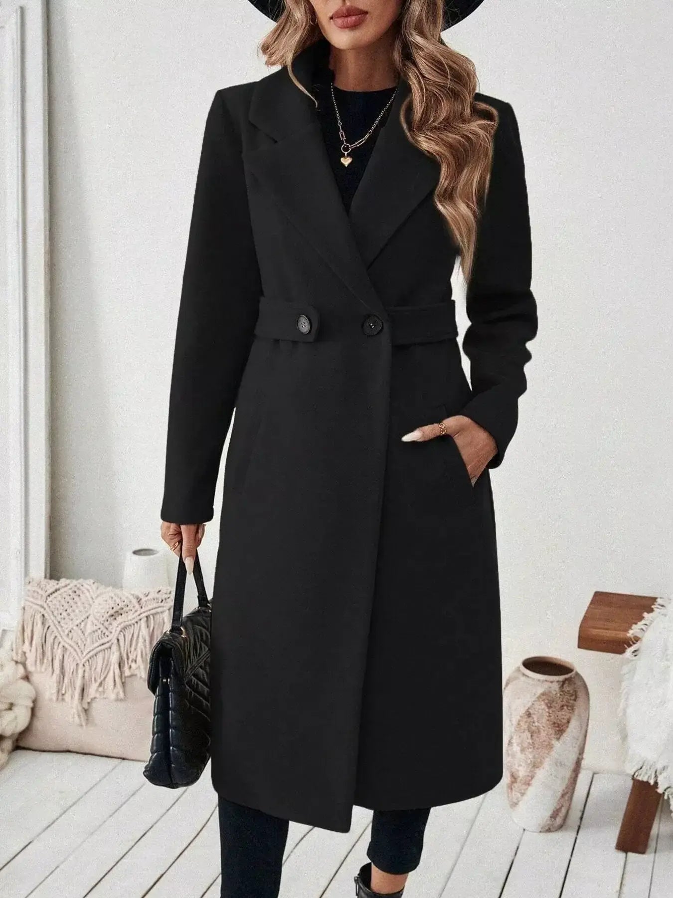 One Button Wool Blend Overcoat - Trendsi - Flyclothing LLC