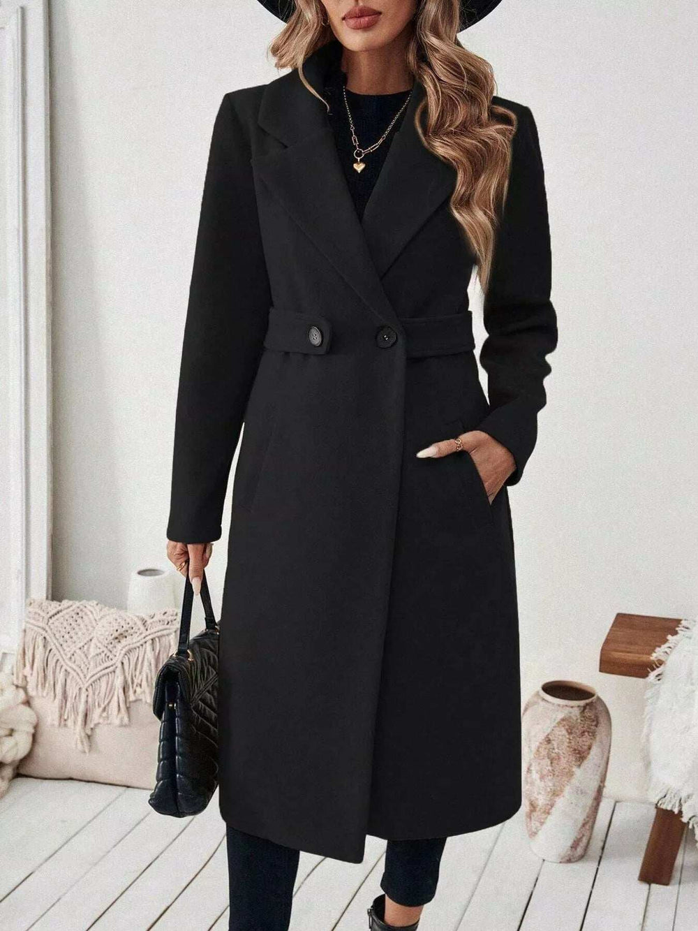 One Button Wool Blend Overcoat - Trendsi - Flyclothing LLC