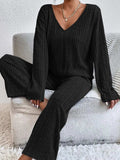 V-Neck Long Sleeve Top and Pants Set - Trendsi - Flyclothing LLC