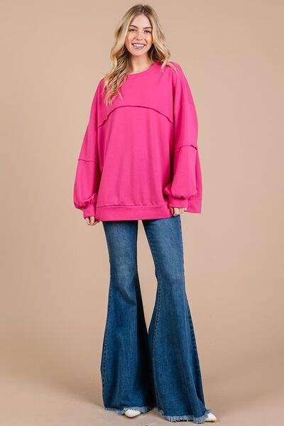 Ces Femme Exposed Seam Long Sleeve Sweatshirt - Trendsi - Flyclothing LLC