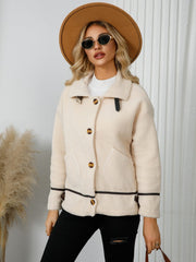 Pocketed Button Down Collared Neck Jacket - Trendsi