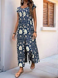 Perfee Printed Round Neck Cap Sleeve Wide Leg Jumpsuit - Trendsi - Flyclothing LLC