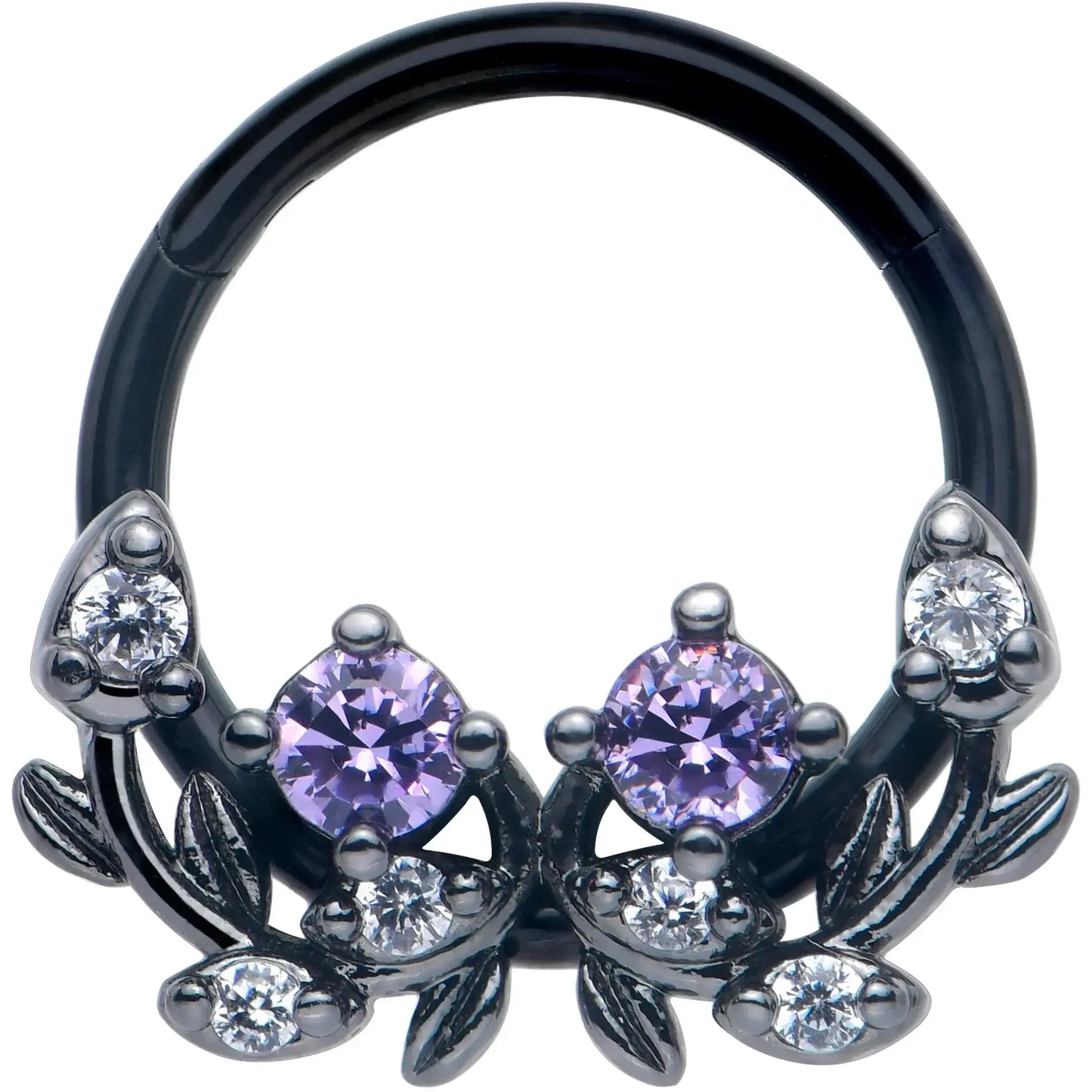 16G 3/8 Purple Gem Black Twining Vine Hinged Segment Ring - BodyCandy - Flyclothing LLC