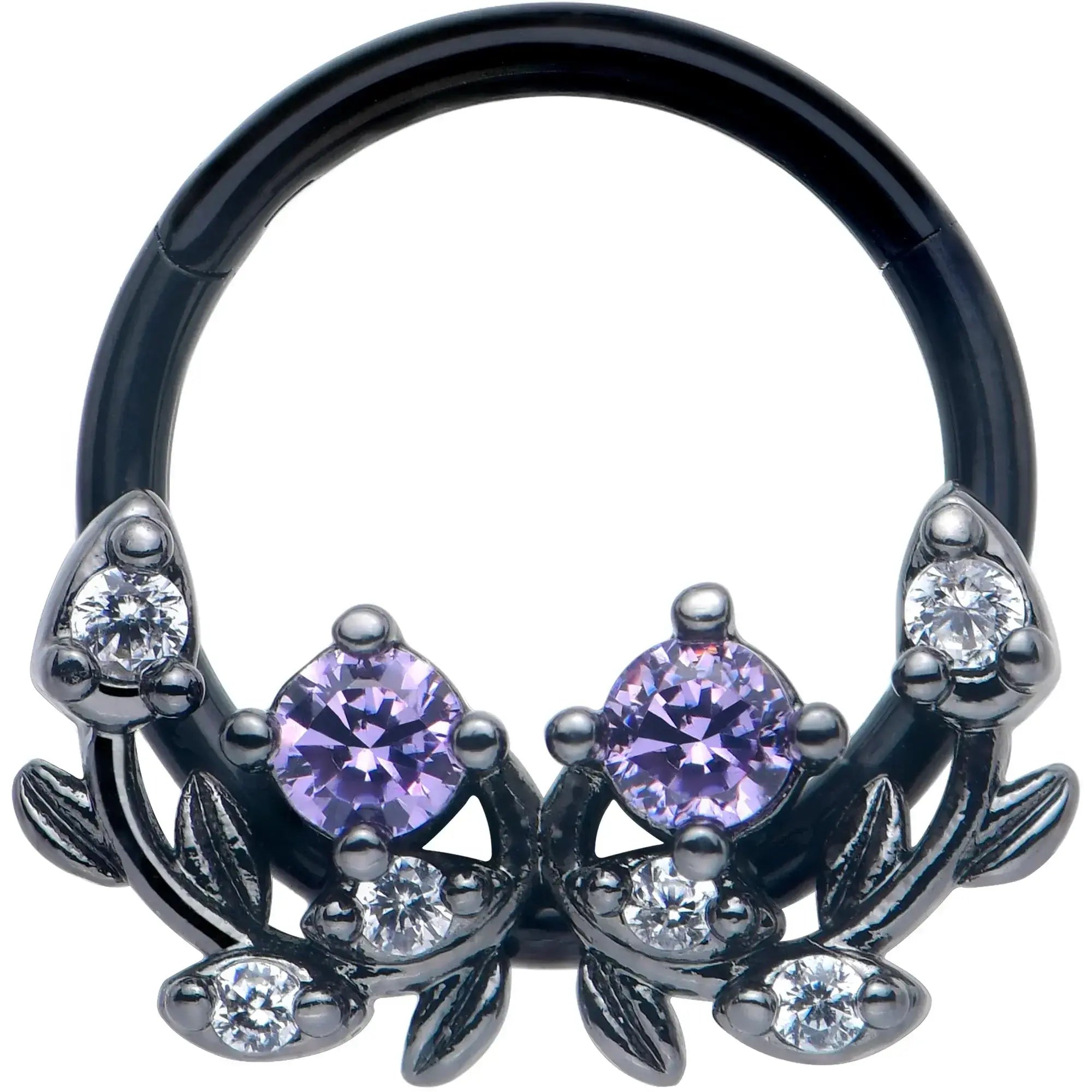 16G 3/8 Purple Gem Black Twining Vine Hinged Segment Ring - BodyCandy - Flyclothing LLC
