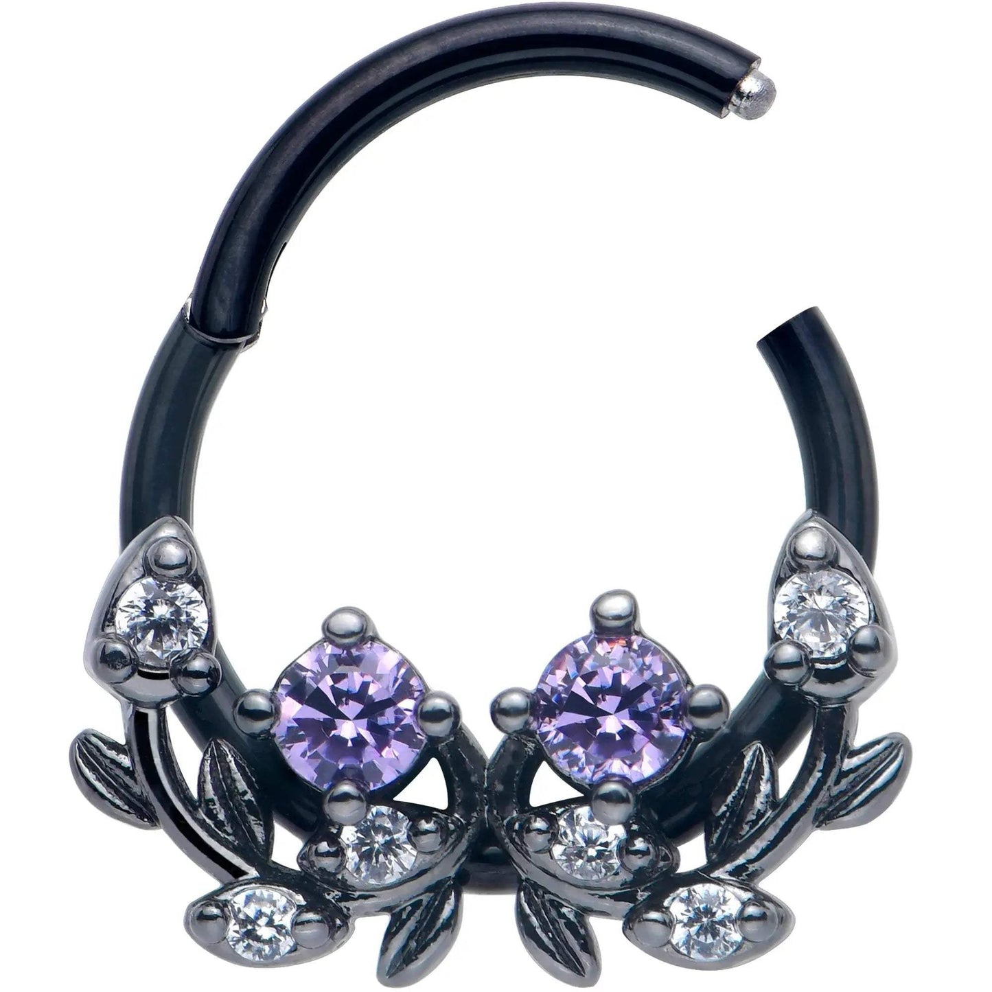 16G 3/8 Purple Gem Black Twining Vine Hinged Segment Ring - BodyCandy - Flyclothing LLC