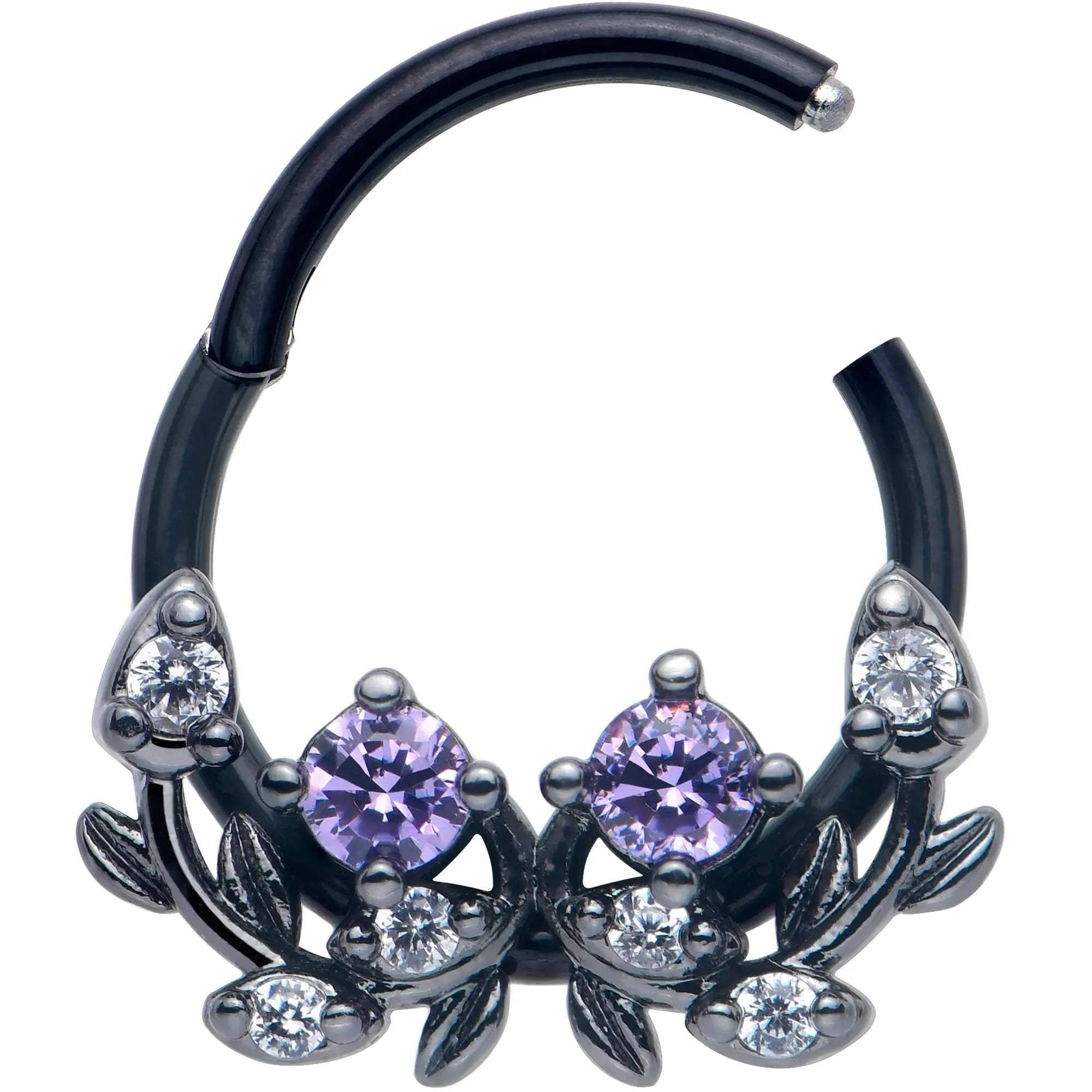 16G 3/8 Purple Gem Black Twining Vine Hinged Segment Ring - BodyCandy - Flyclothing LLC