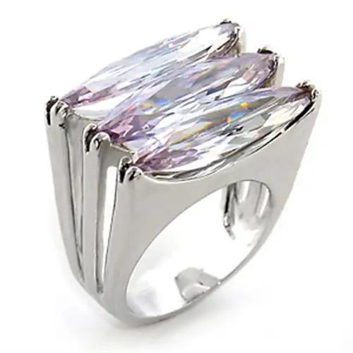 80306 - Rhodium Brass Ring with AAA Grade CZ  in Light Amethyst - Alamode