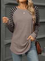 Striped Round Neck Raglan Sleeve T-Shirt - Trendsi - Flyclothing LLC