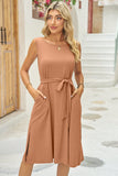 Tied Round Neck Sleeveless Dress - Trendsi