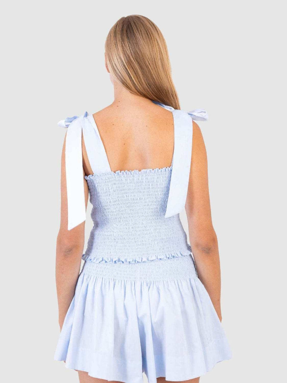 Smocked Tie Shoulder Top and Mini Skirt Set - Trendsi - Flyclothing LLC