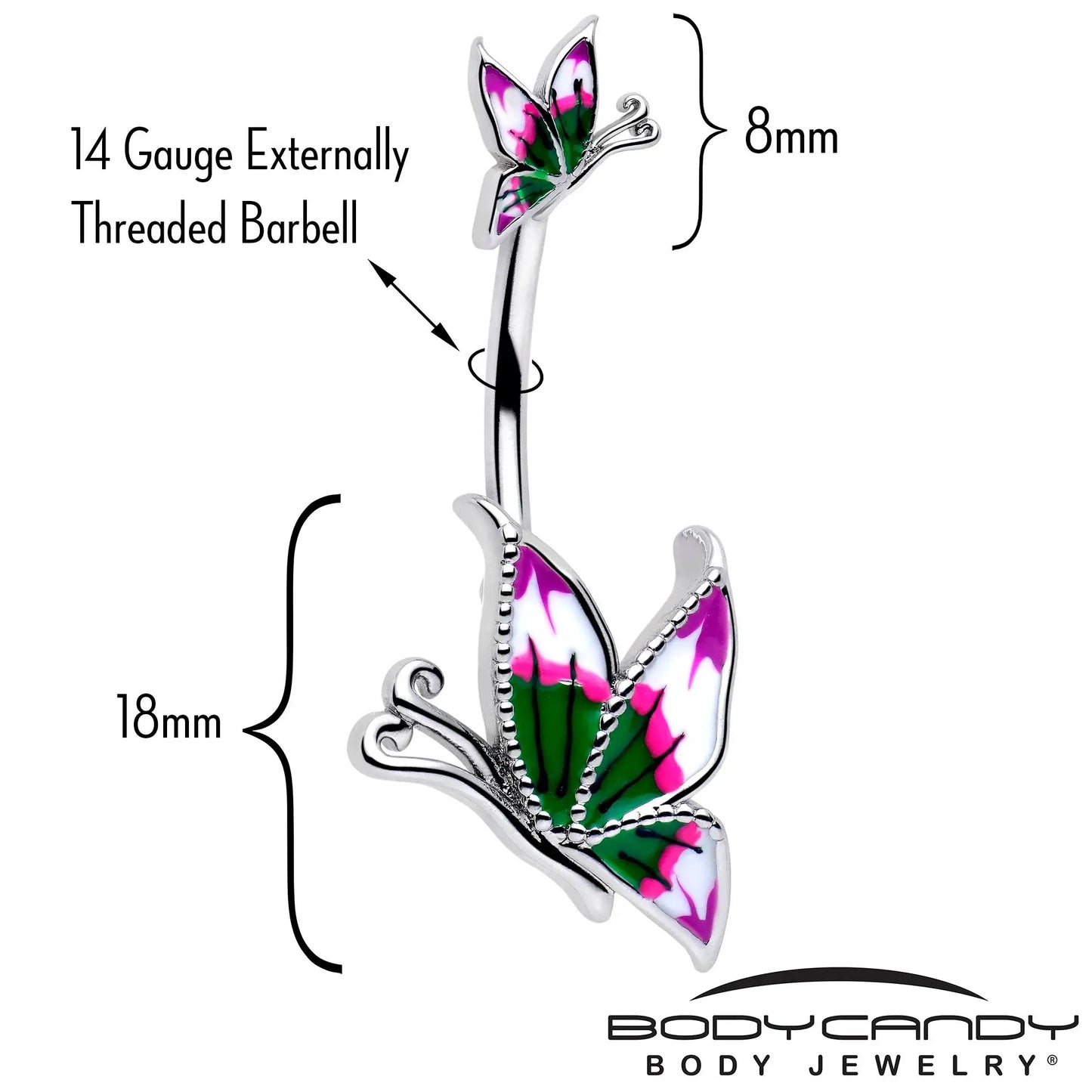Profile Butterflies Double Mount Belly Ring - BodyCandy - Flyclothing LLC