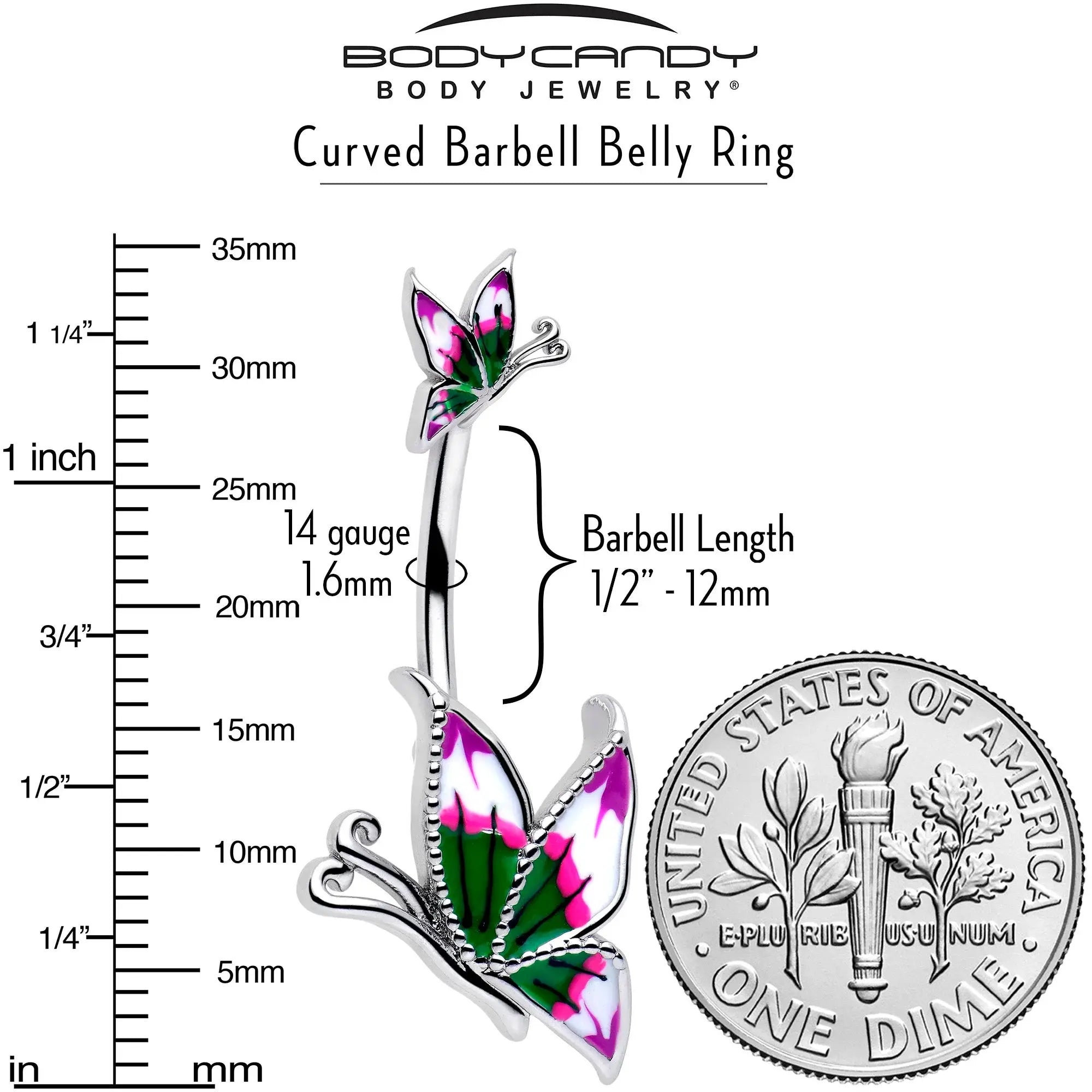 Profile Butterflies Double Mount Belly Ring - BodyCandy - Flyclothing LLC