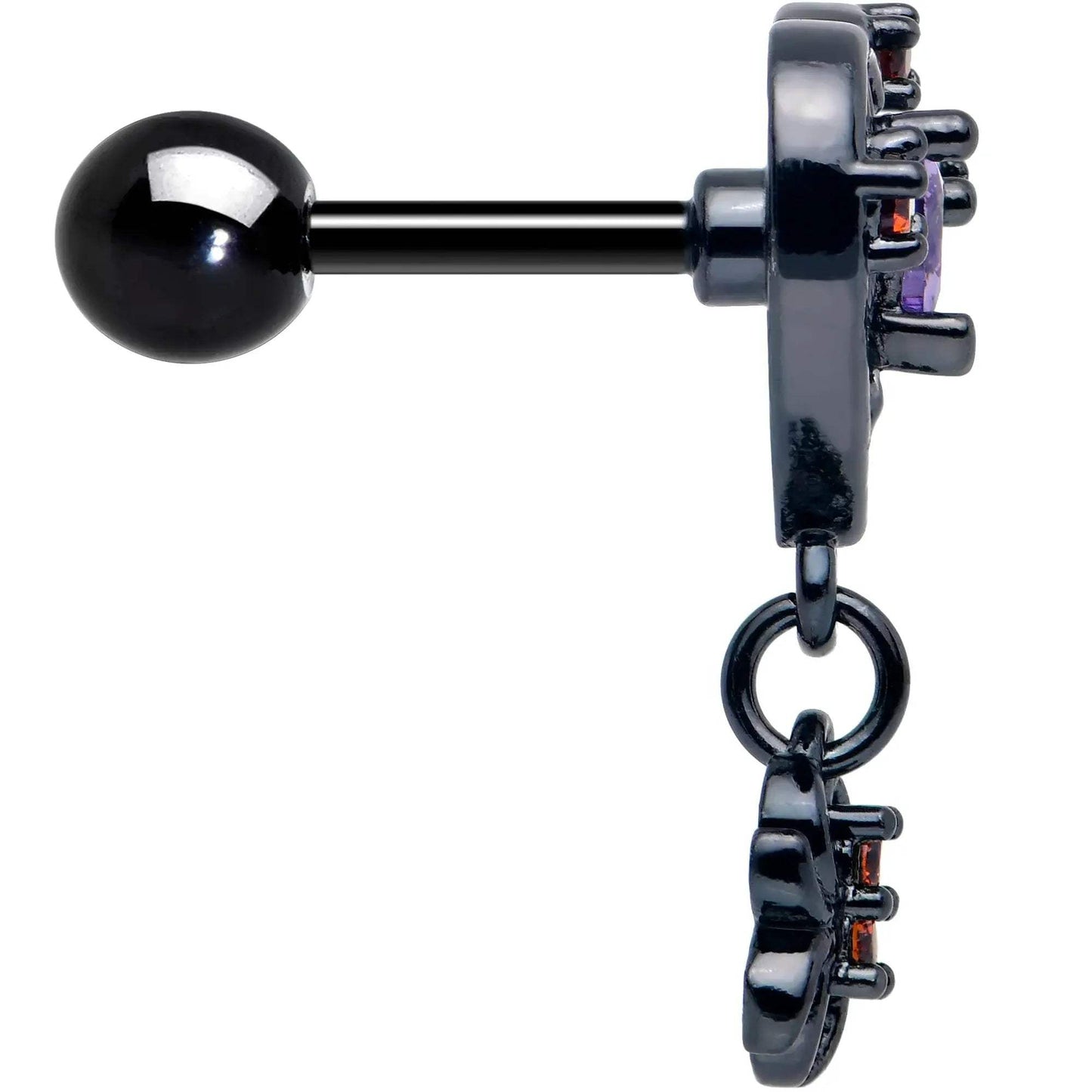 16G 1/4 Red CZ Gem Black Heart Spider Skull Dangle Cartilage Earring - BodyCandy - Flyclothing LLC
