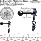 16G 1/4 Red CZ Gem Black Heart Spider Skull Dangle Cartilage Earring - BodyCandy - Flyclothing LLC
