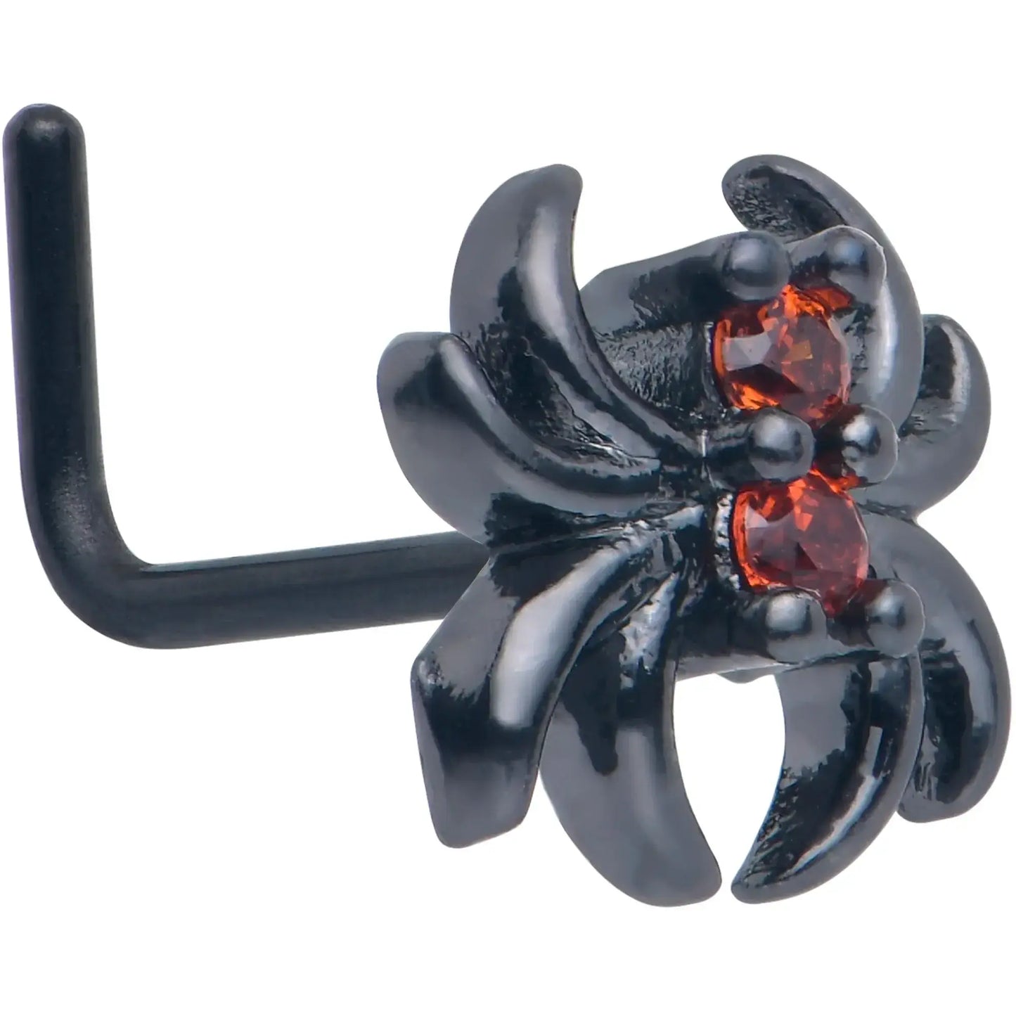 20G 7mm Red CZ Gem Black Sleek Spider L Shape Nose Ring - BodyCandy - Flyclothing LLC