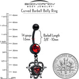 Red CZ Gem Black Double Heart Dangle Belly Ring - BodyCandy - Flyclothing LLC