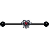 14G Red CZ Gem Black Double Heart Industrial Barbell 38mm - BodyCandy - Flyclothing LLC