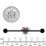 14G Red CZ Gem Black Double Heart Industrial Barbell 38mm - BodyCandy - Flyclothing LLC