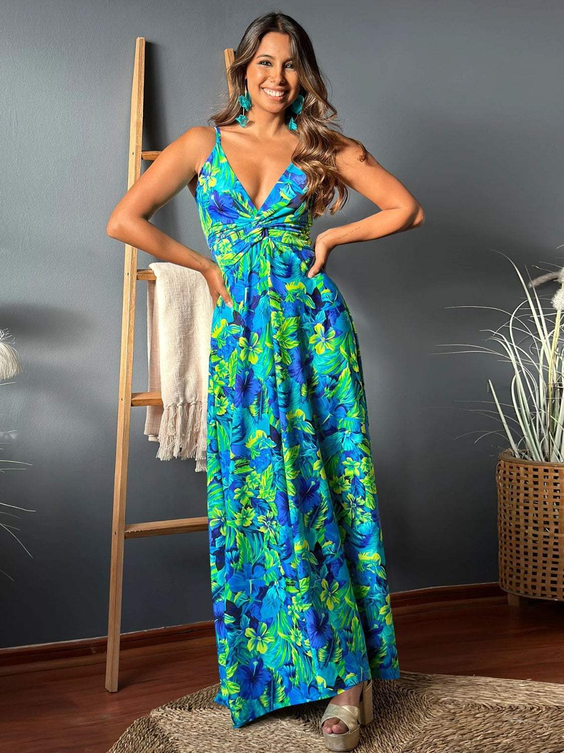 Twisted Printed V-Neck Cami Dress - Trendsi - Flyclothing LLC