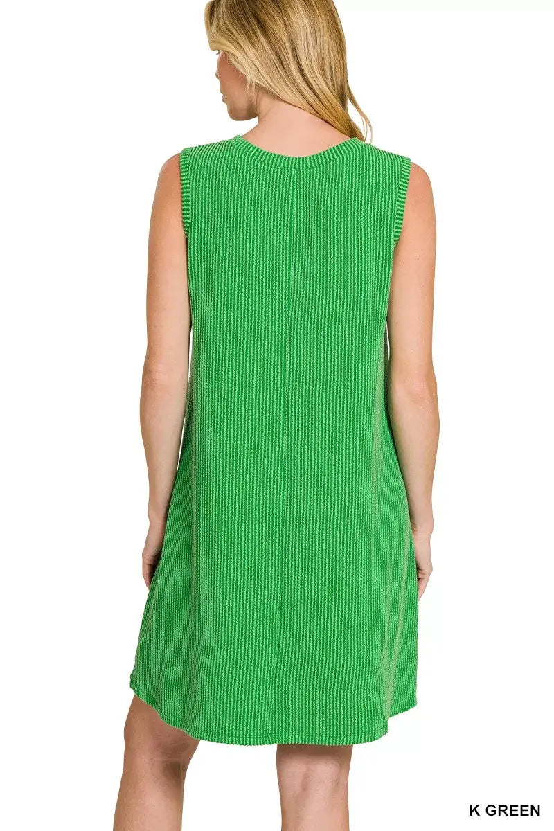 Zenana Raised Rib Sleeveless Mini Dress - Trendsi - Flyclothing LLC