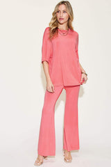 Basic Bae Full Size Bamboo Drop Shoulder T-Shirt and Flare Pants Set - Trendsi - Flyclothing LLC
