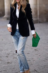 One Button Lapel Collar Long Sleeve Blazer - Trendsi - Flyclothing LLC