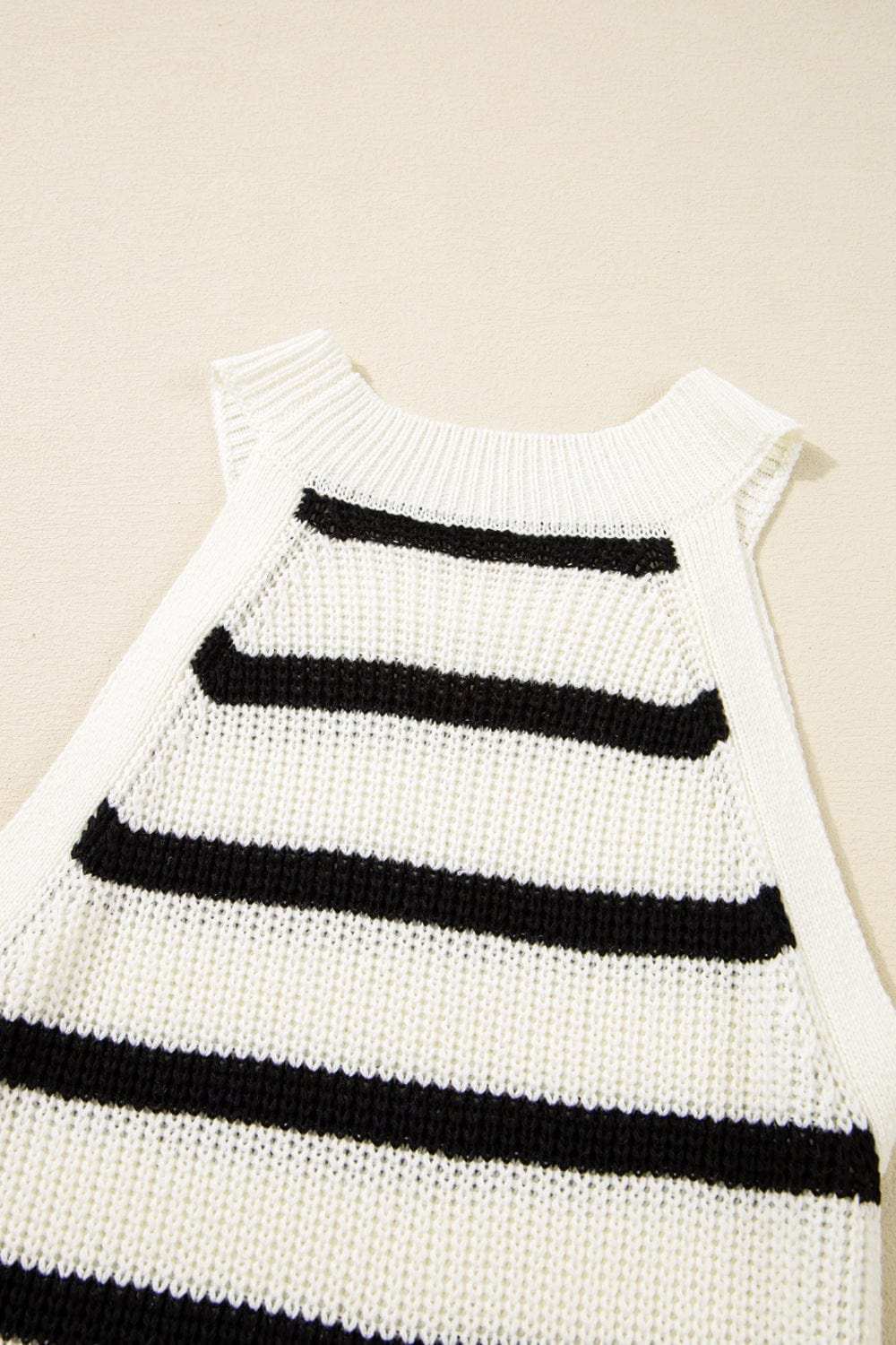 Contrast Striped Drawstring Detail Sleeveless Sweater Dress - Trendsi - Flyclothing LLC