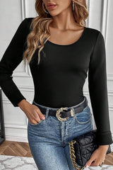 Round Neck Long Sleeve Top - Trendsi - Flyclothing LLC